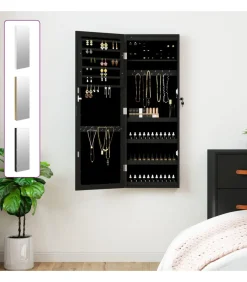 vidaXL Sieradenkast met spiegel en LED wandgemonteerd wit