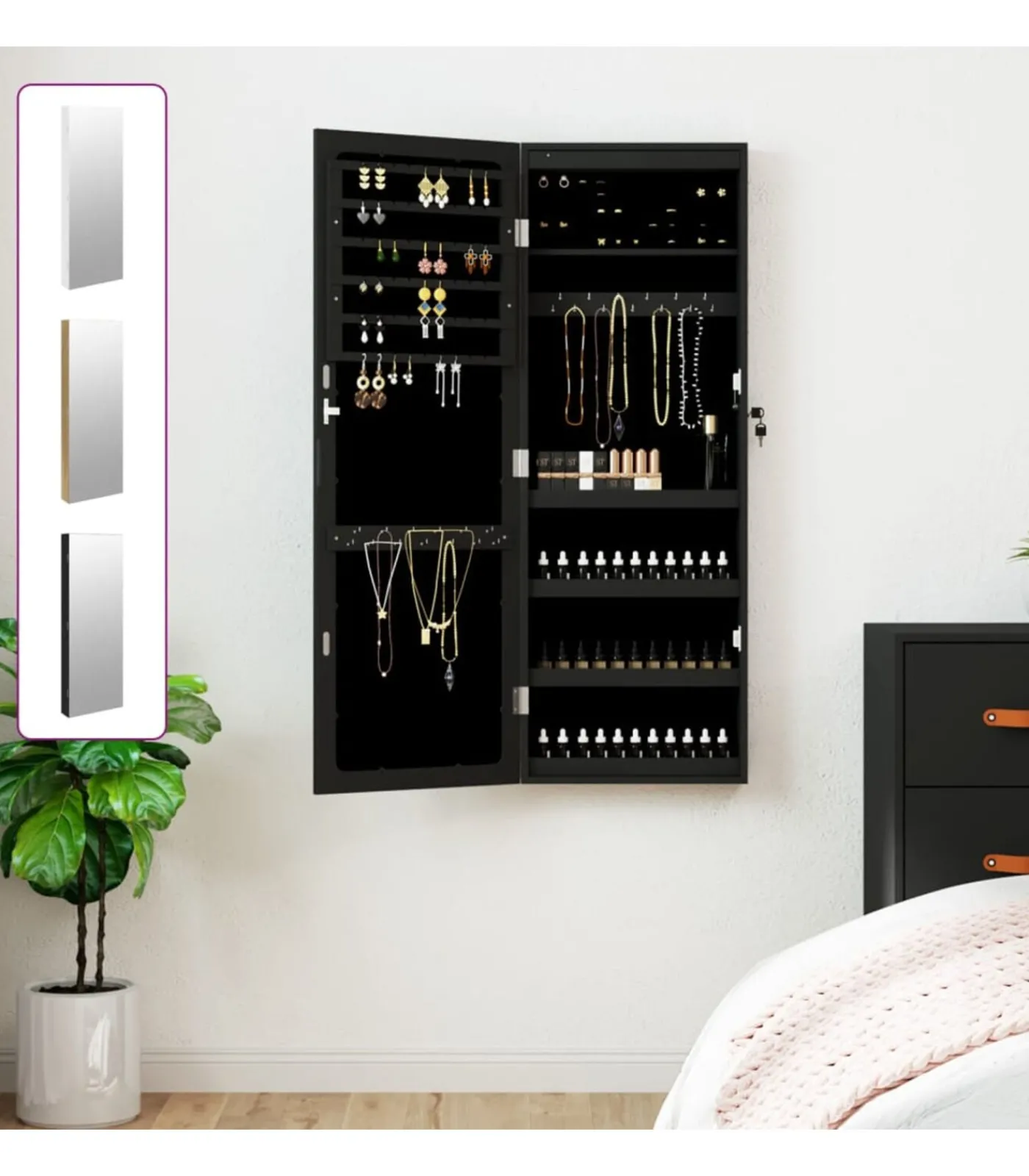 vidaXL Sieradenkast met spiegel en LED wandgemonteerd wit