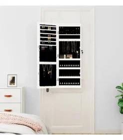 vidaXL Sieradenkast met spiegel en LED wandgemonteerd wit