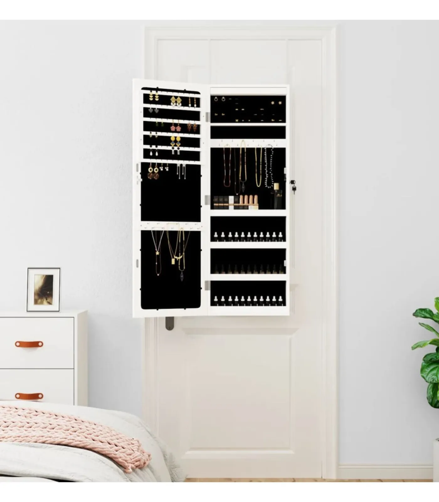 vidaXL Sieradenkast met spiegel en LED wandgemonteerd wit