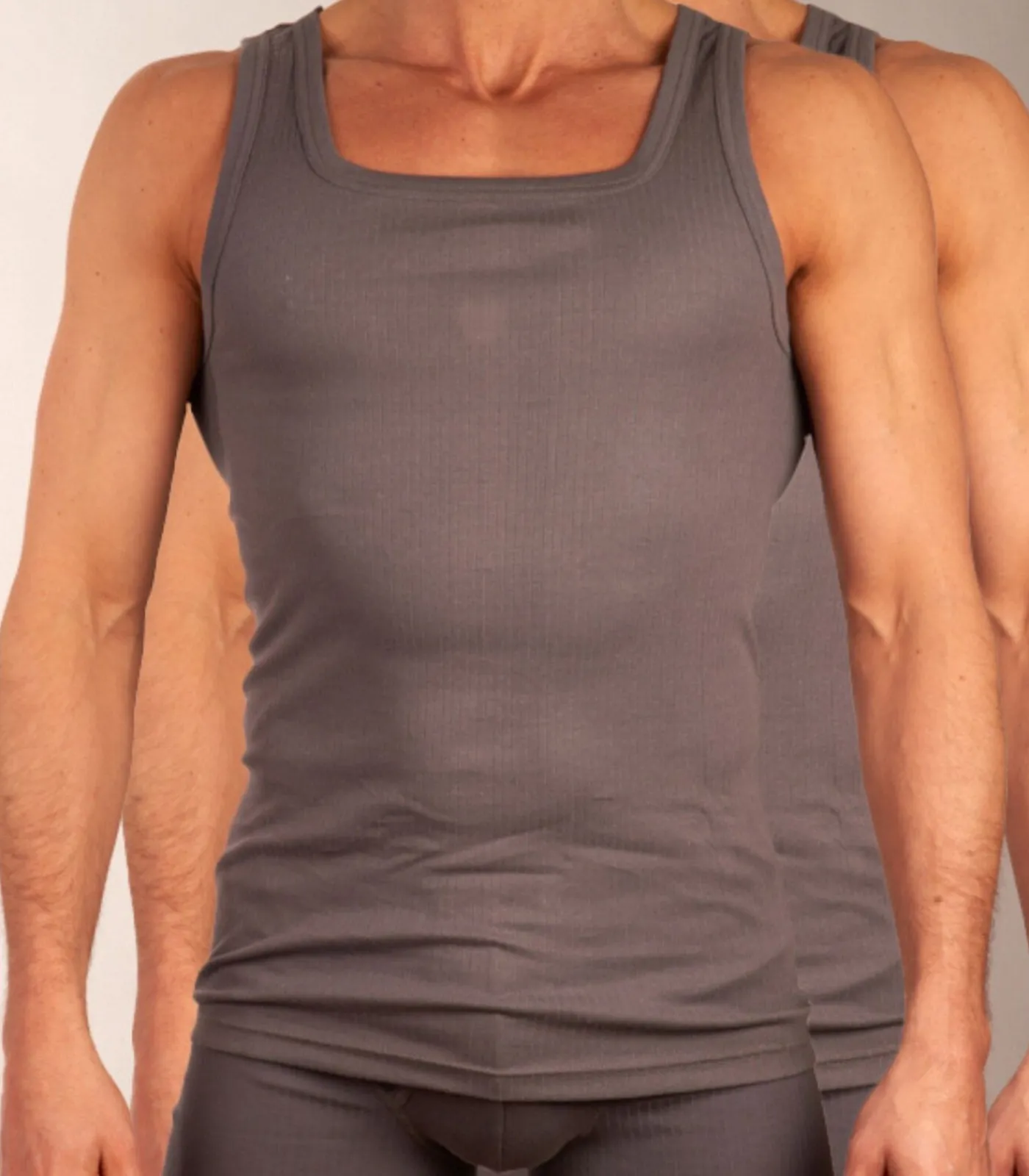 New singlet 2 pack new basic cotton 4-1 rib grey Heren Tops & Shirts