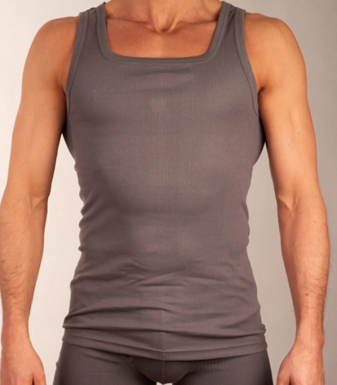 New singlet 2 pack new basic cotton 4-1 rib grey Heren Tops & Shirts