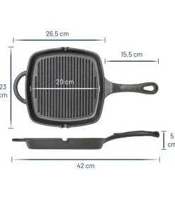 Blackwell Skillet - Grillpan - Gietijzer - 23 x 23 cm - zonder anti-aanbaklaag