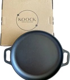 Koock Amsterdam Skillet gietijzer - koekenpan - PFAS vrij - 32cm - zonder steel - Paellapan - BBQ accessoires - Geschikt voor Green Egg