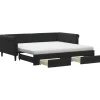 New Slaapbank met onderschuifbed en lades 100x200 cm fluweel zwart Bedden