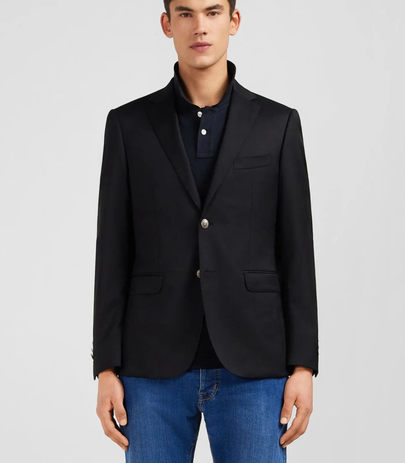 Clearance Slanke fit zwart 100% wollen blazer Heren Kostuums & Blazers