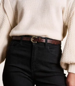 Online Smalle bruine leren riem met pythonprint en hoefijzervormige gesp DAMES Riemen