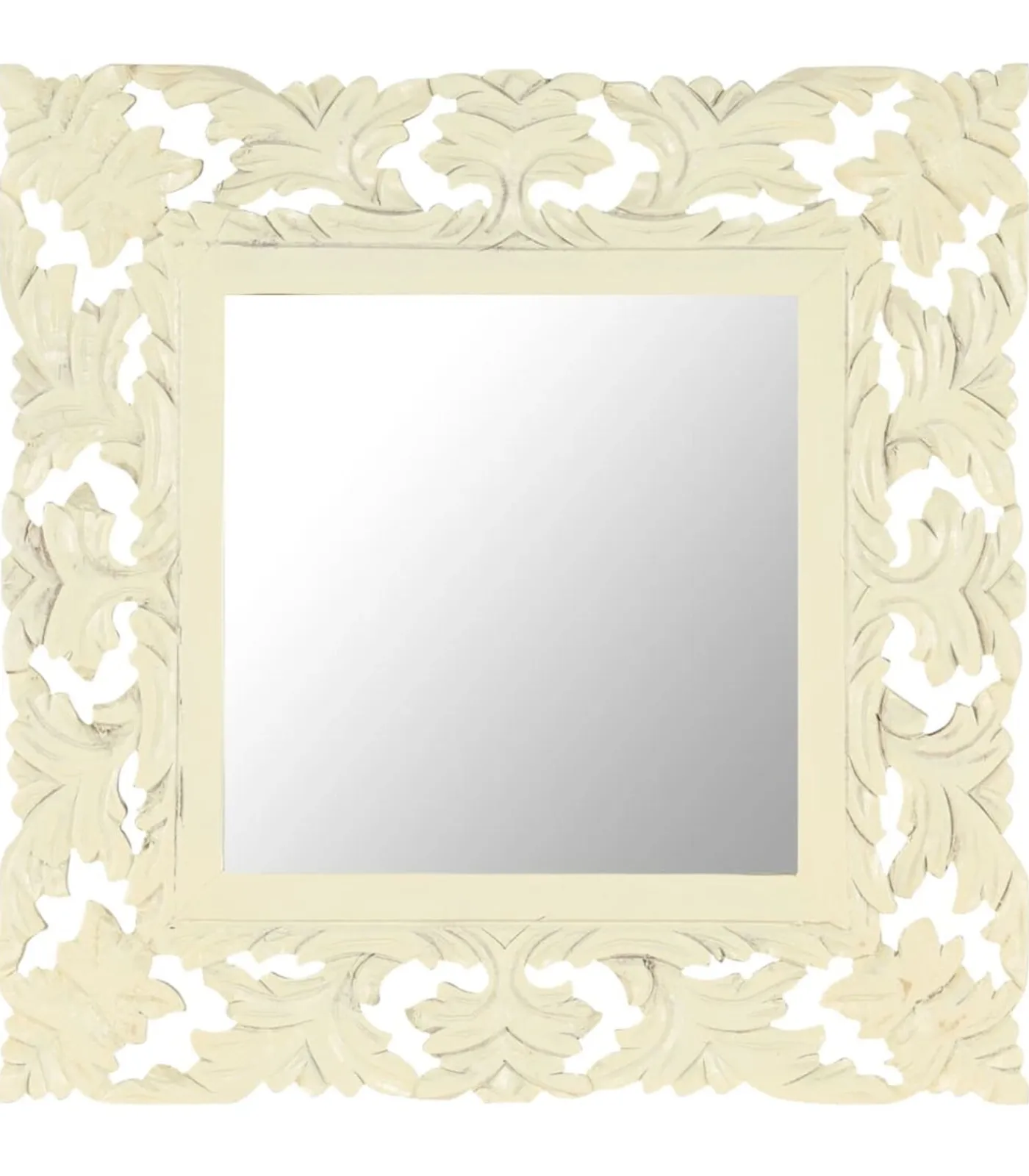 Spiegel handgesneden 50x50 cm massief mangohout wit Spiegels