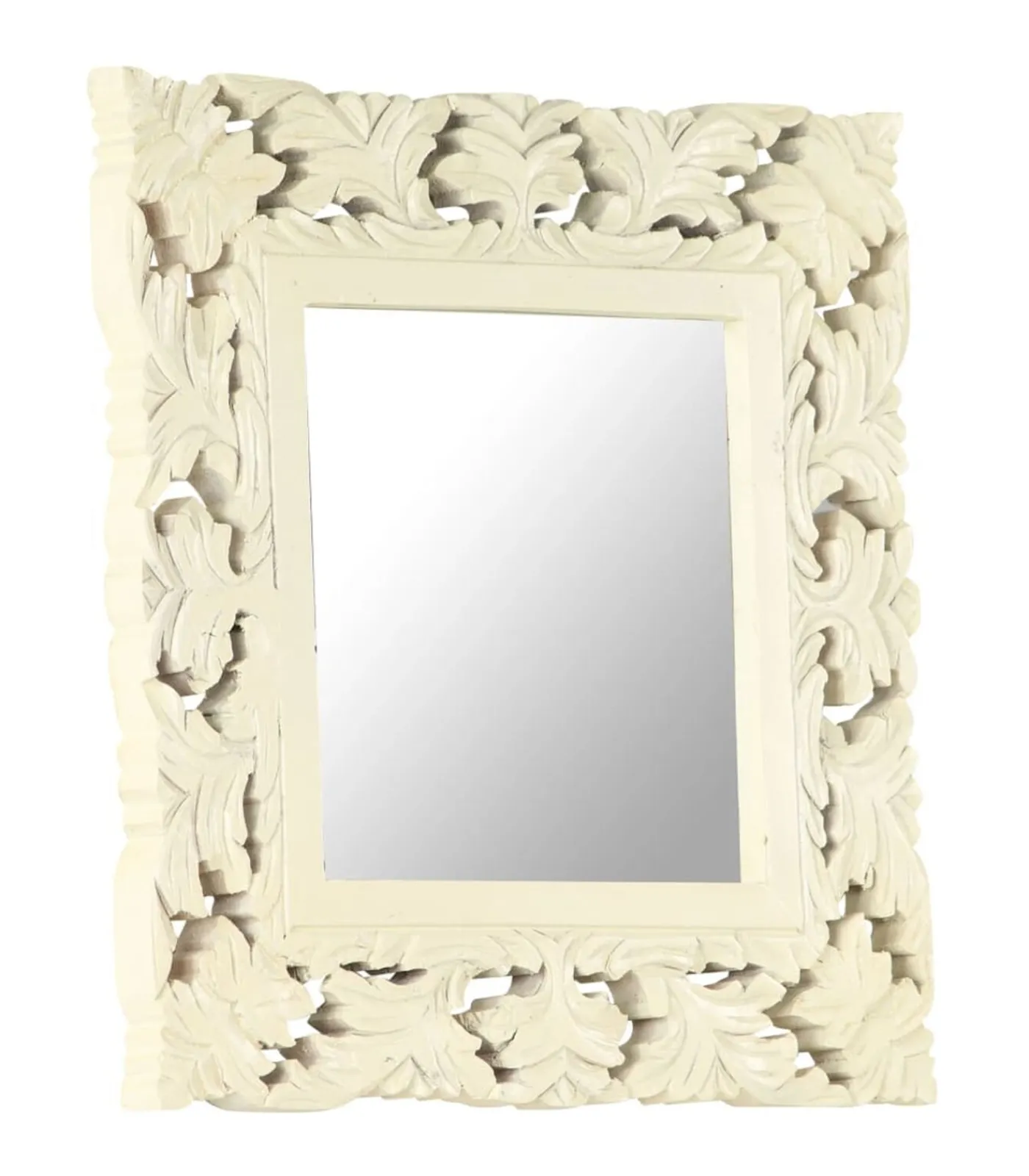 Spiegel handgesneden 50x50 cm massief mangohout wit Spiegels