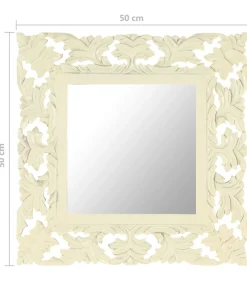 Spiegel handgesneden 50x50 cm massief mangohout wit Spiegels