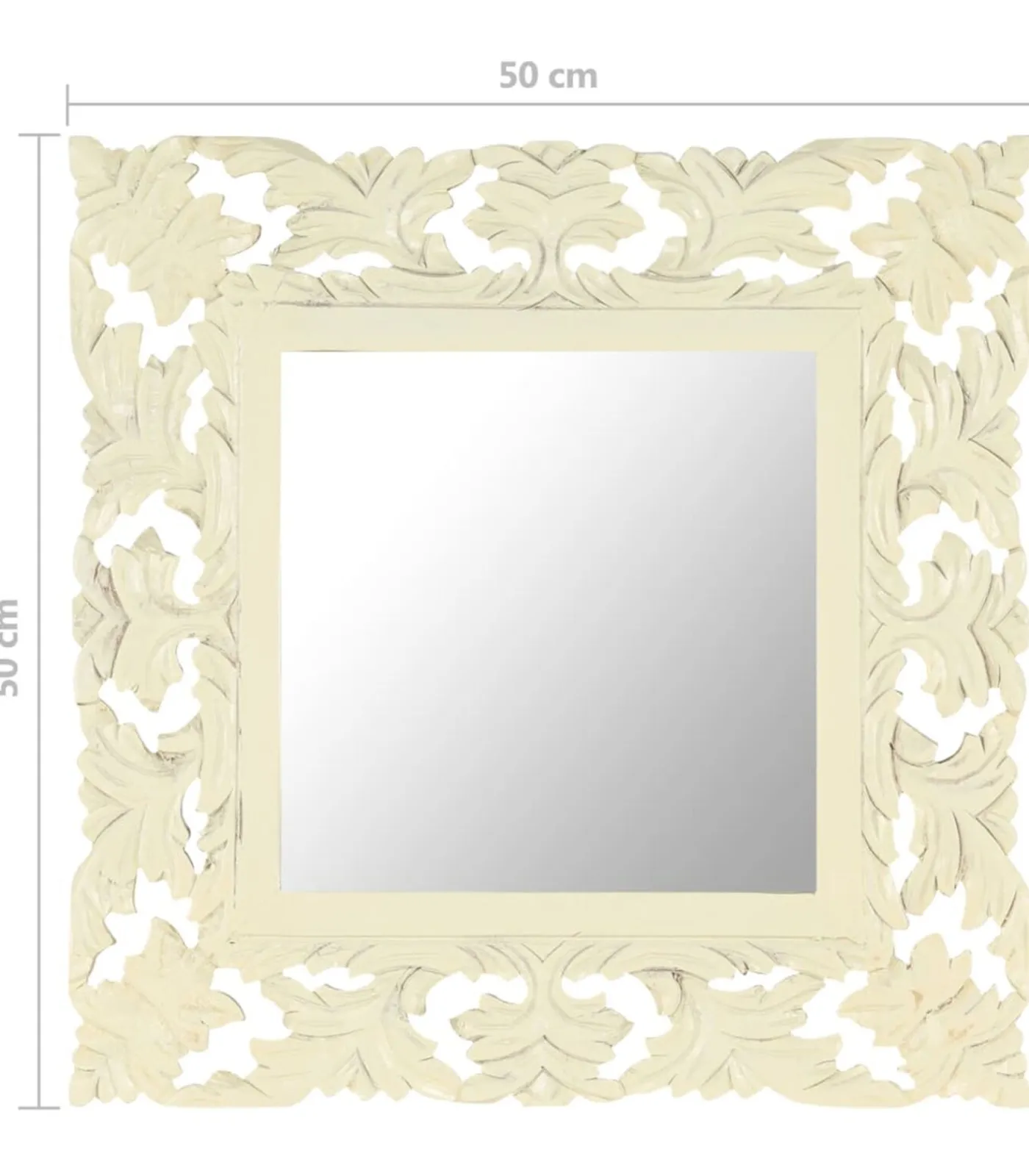 Spiegel handgesneden 50x50 cm massief mangohout wit Spiegels