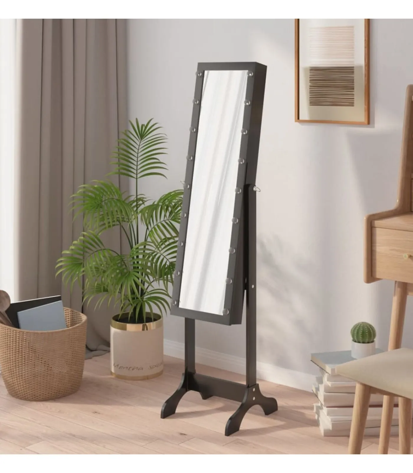 vidaXL Spiegel vrijstaand met LED's 34x37x146 cm zwart