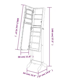 vidaXL Spiegel vrijstaand met LED's 34x37x146 cm zwart