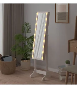 vidaXL Spiegel vrijstaand met LED's 34x37x146 cm wit