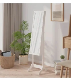 vidaXL Spiegel vrijstaand met LED's 34x37x146 cm wit