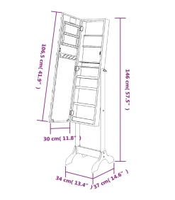 vidaXL Spiegel vrijstaand met LED's 34x37x146 cm wit