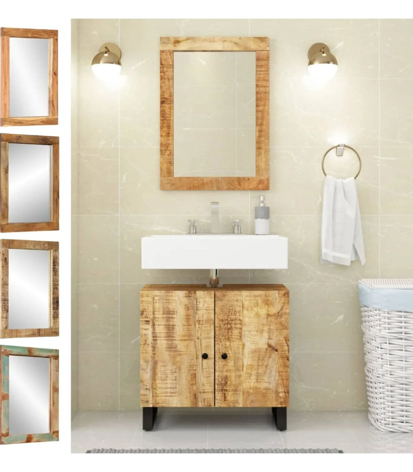 vidaXL Spiegel 70x50 cm massief gerecycled hout en glas