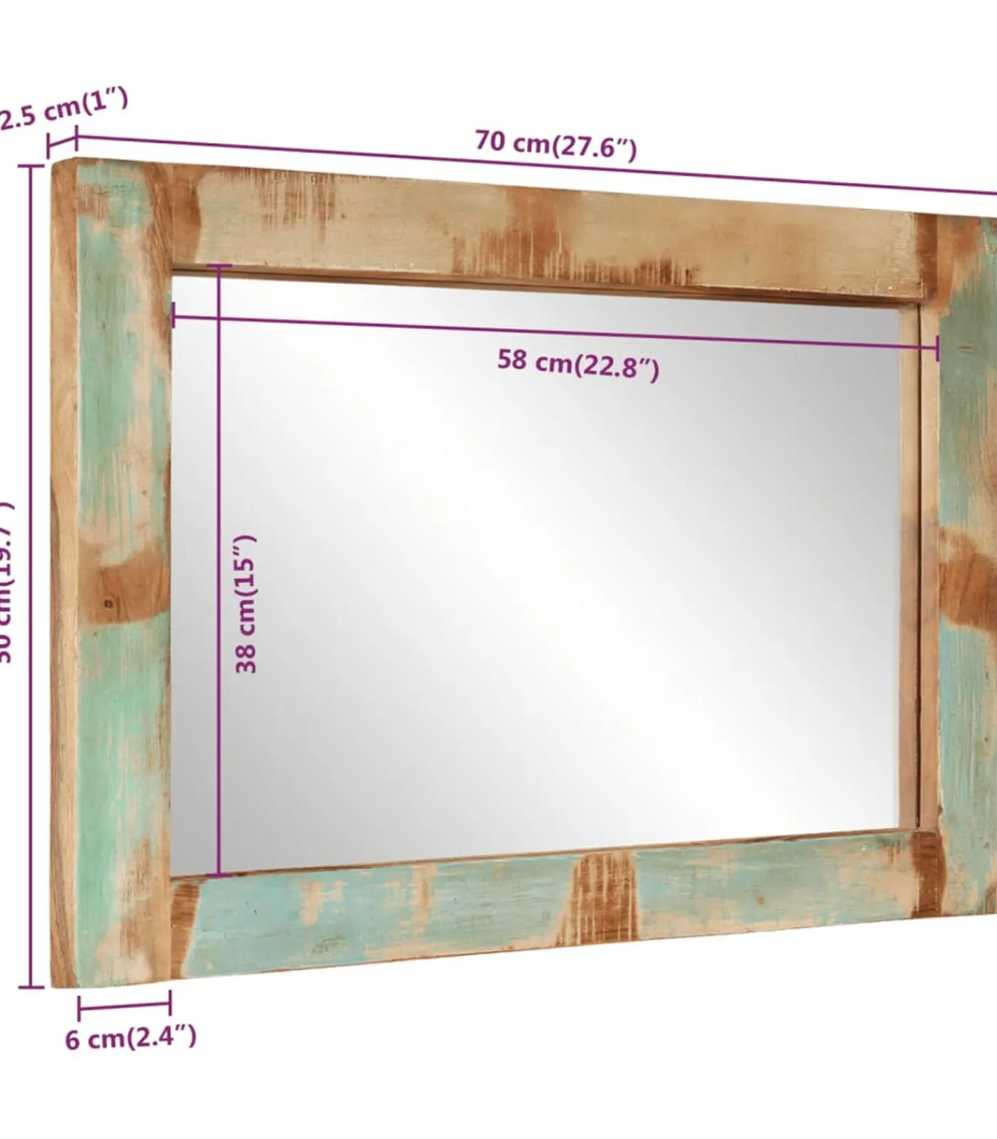 vidaXL Spiegel 70x50 cm massief gerecycled hout en glas