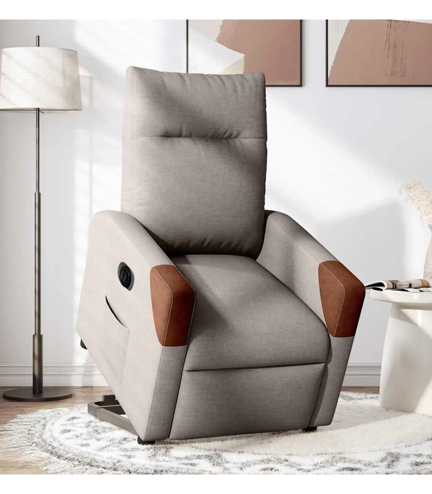 vidaXL Sta-op-stoel elektrisch verstelbaar stof taupe