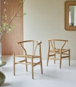 Online Stoel van licht massief teakhout met vlechtwerk Blaise Stoelen