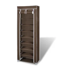 vidaXL Stoffen schoenenrek met hoes 162 x 57 x 29 cm bruin