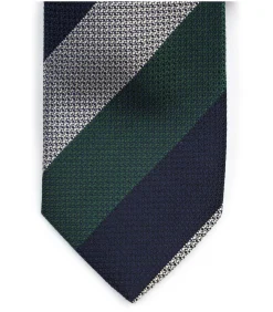 Hot Stropdas Zijde Wide Stripe Navy Groen Heren Kostuums & Blazers