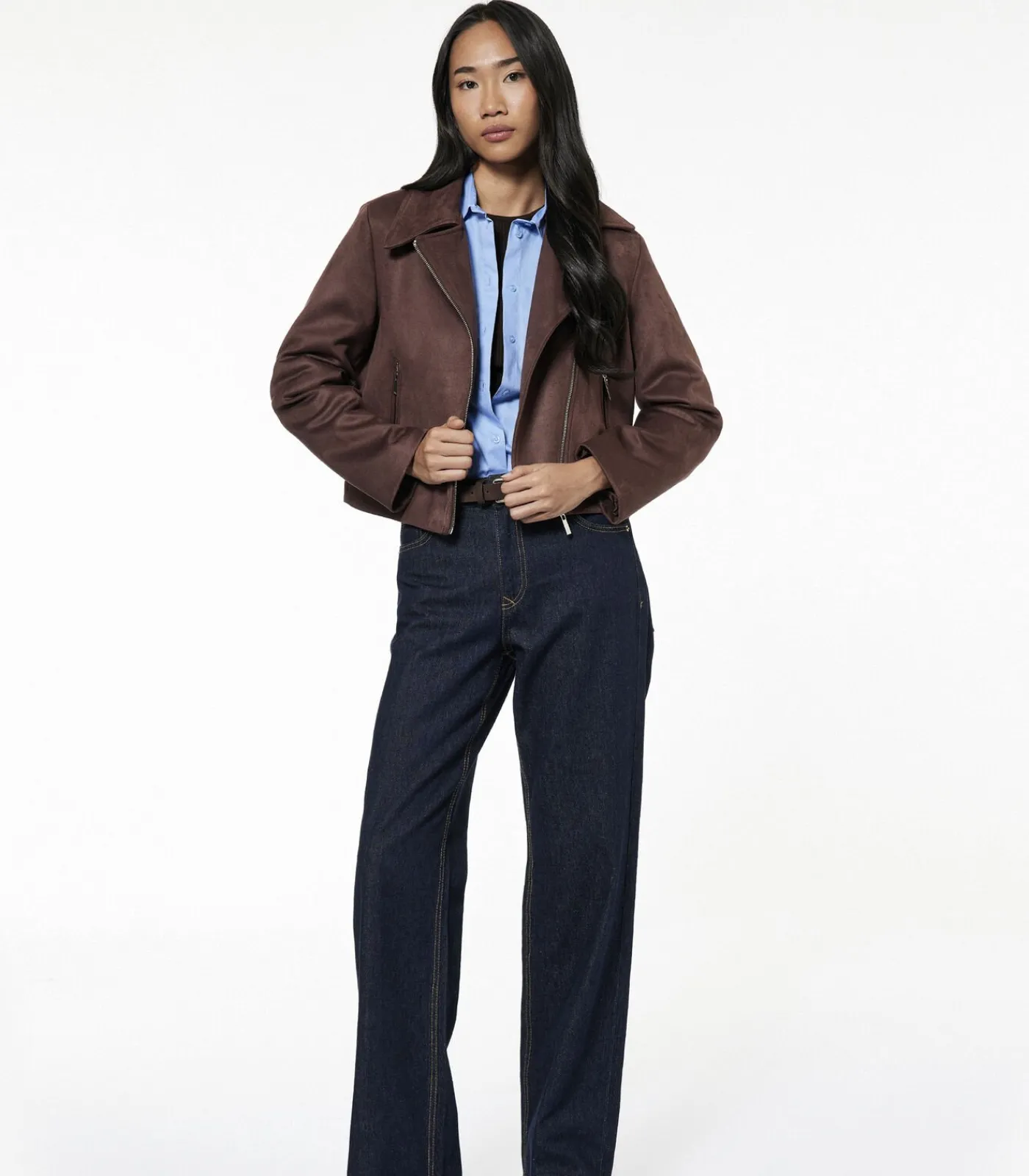 Hot Suède Crop Jasje Lang Bruin DAMES Jassen