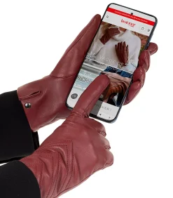 DAMES ISOTONER Tactiele leren dameshandschoenen met zwarte voering