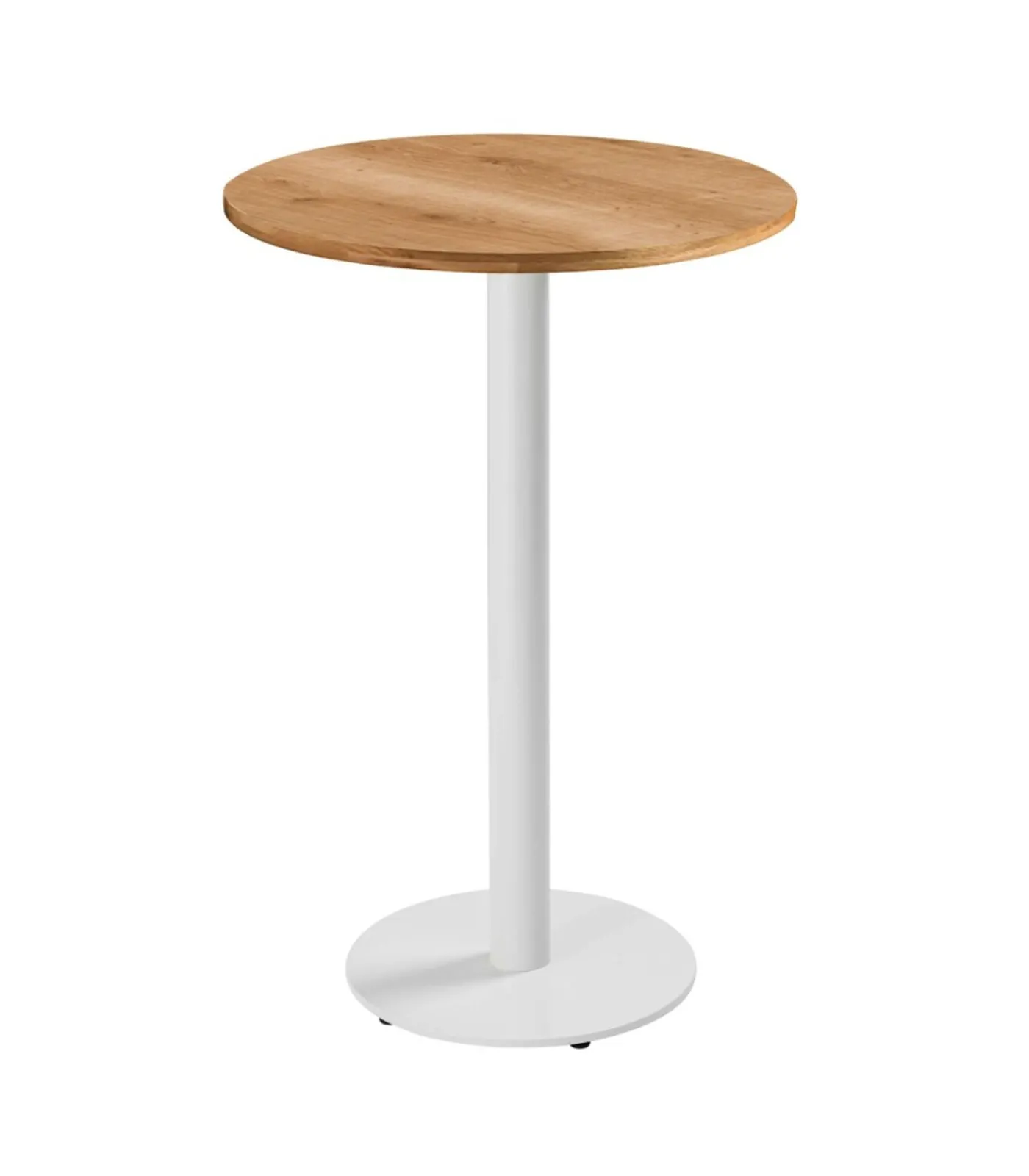 Oviala Tafel hoog rond 60 cm witte poot en lichte houten bekleding