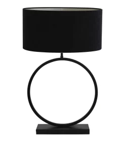 Light & Living Tafellamp Liva/Velours Ovaal - Zwart/Zwart - Ø21x70,5cm