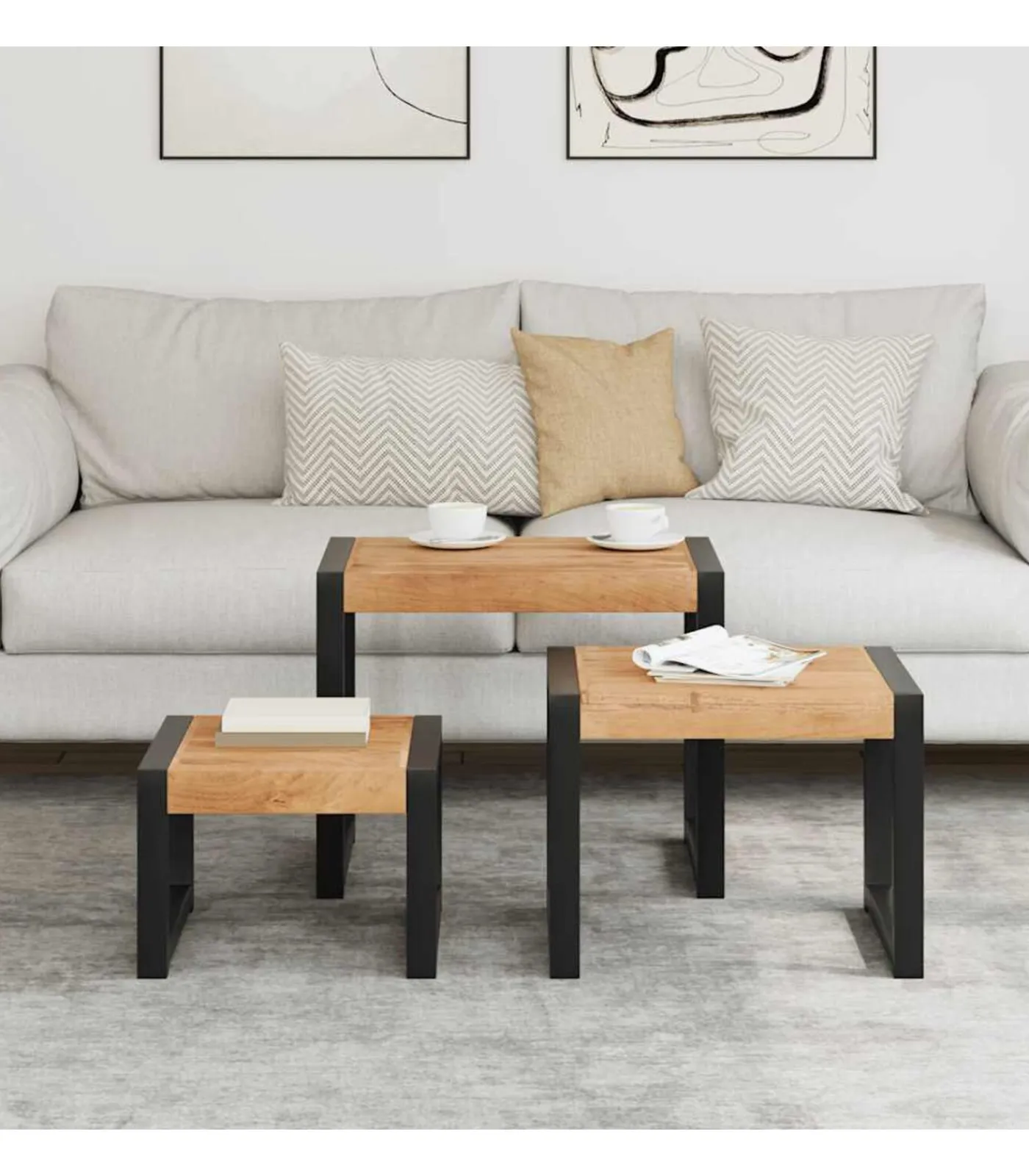 vidaXL Tafeltjesset 3 st massief hout