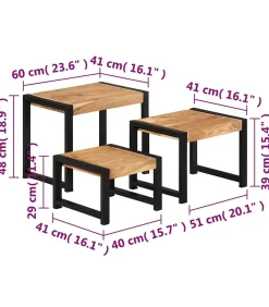 vidaXL Tafeltjesset 3 st massief hout