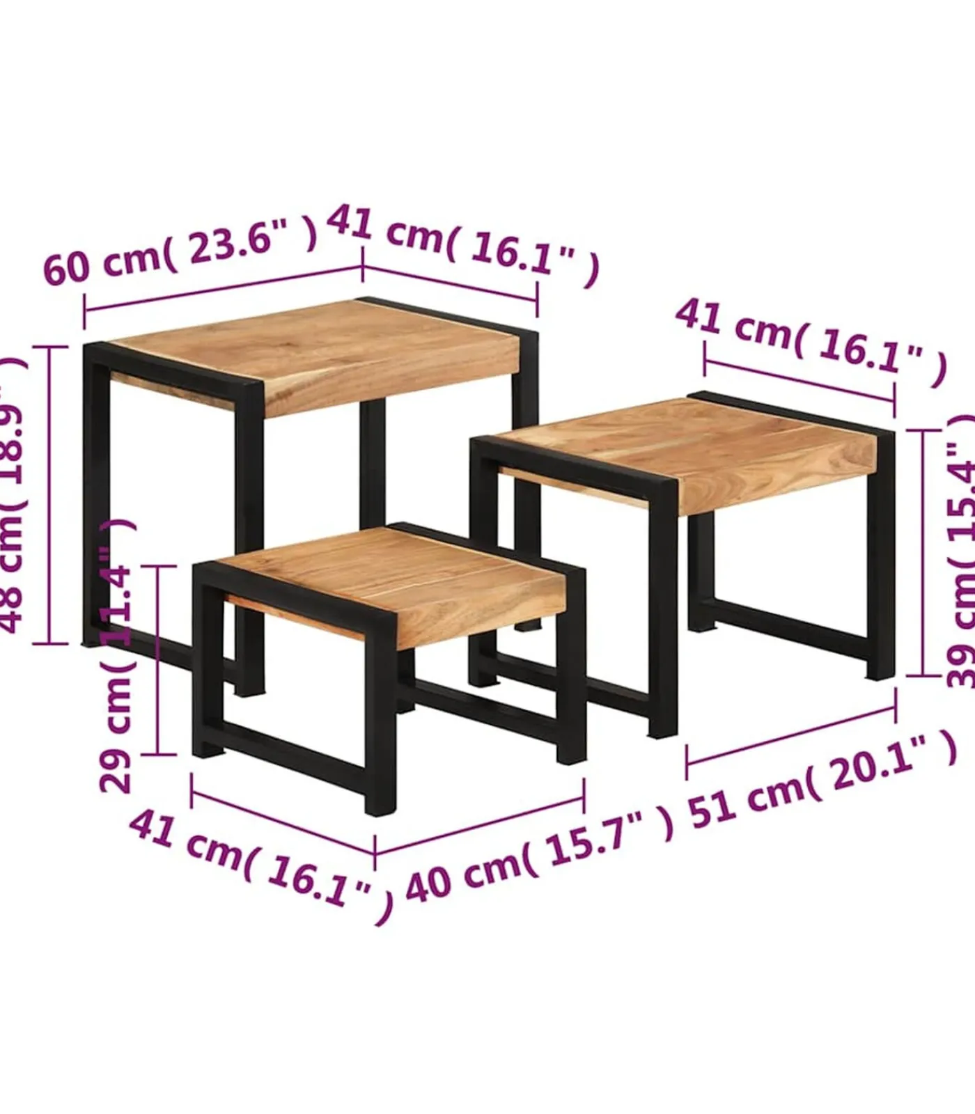 vidaXL Tafeltjesset 3 st massief hout