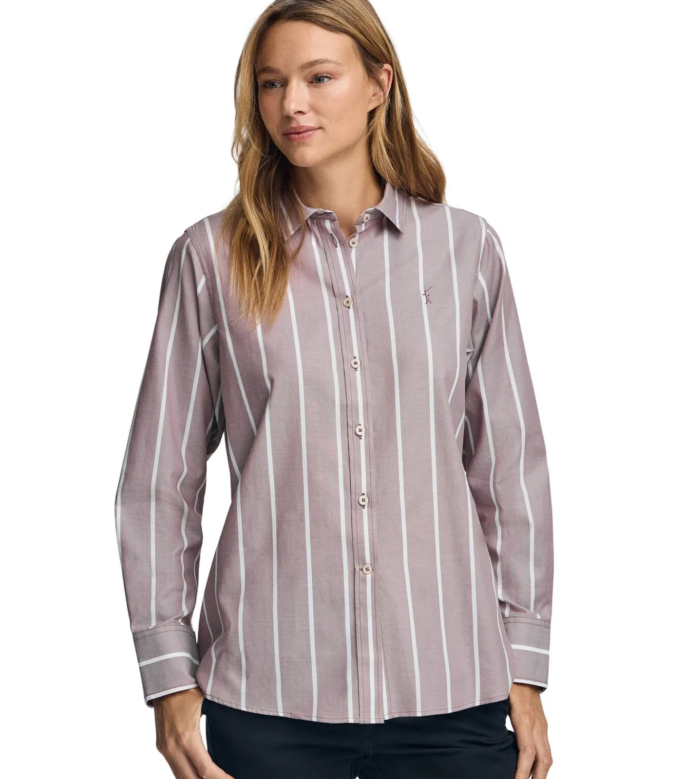 DAMES Polo Club -roze gestreept hemd met relaxed fit en Rigby Go-logo