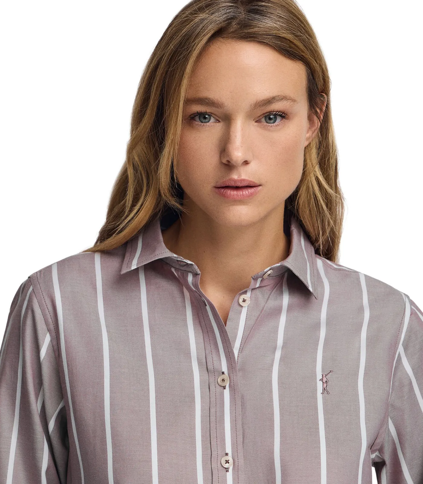 DAMES Polo Club -roze gestreept hemd met relaxed fit en Rigby Go-logo