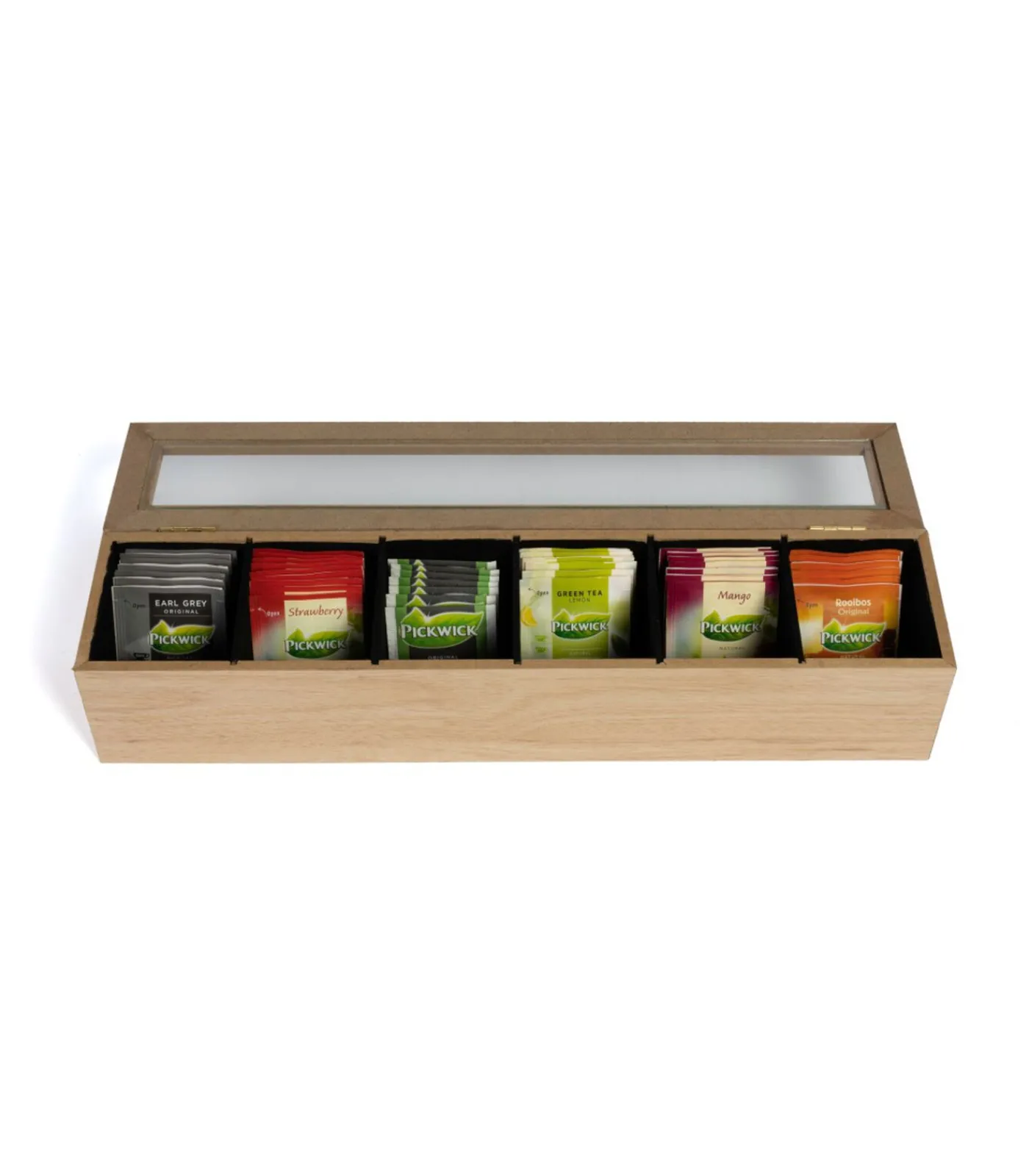 Cookinglife Theedoos - Hout - 6-vaks - met Fluweel - 43 x 9 cm