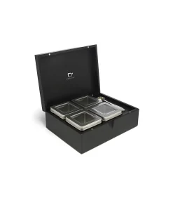 Outlet Theedoos Bamboe met 4 blikjes en theemaatlepel, zwart Koffie & Thee Maken