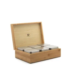 Online Theedoos Bamboe met 6 blikjes Koffie & Thee Maken