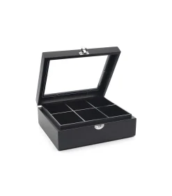 Bredemeijer Theedoos Bamboe 6-vaks met venster, zwart