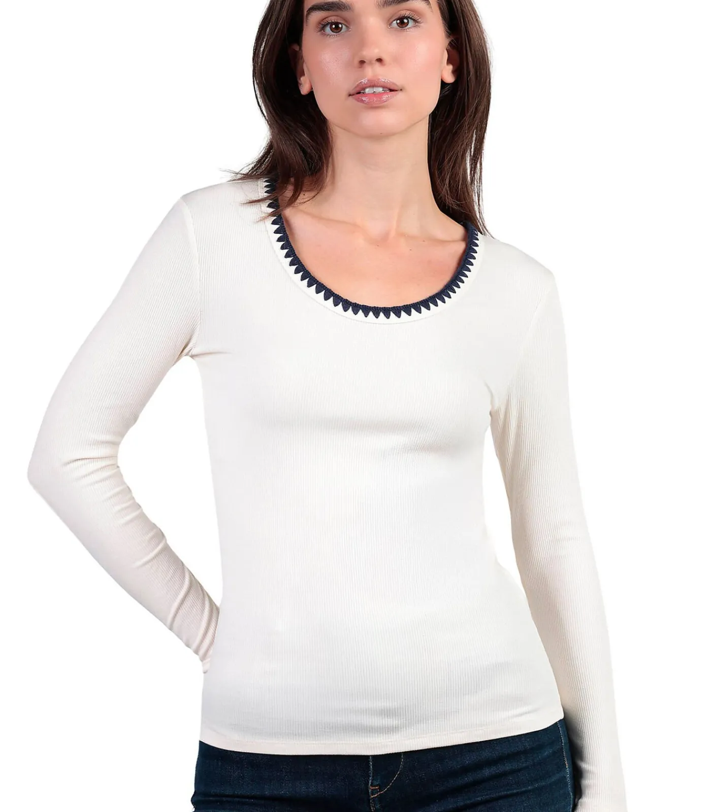 DAMES ADMAS Top met lange mouwen en ronde hals Canale Contraste