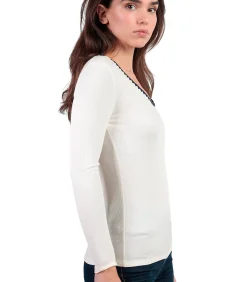 DAMES ADMAS Top met lange mouwen en ronde hals Canale Contraste