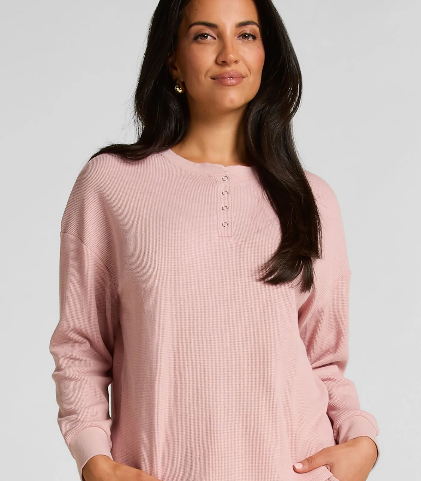 DAMES Hunkemöller Top van wafelstof Henley