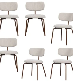 WOOOD Travis Eetkamerstoelen - Polyester - Off White - Set van 6