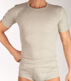 Heren DULCIA t-shirt ronde hals basic cotton 1-1 rib grey