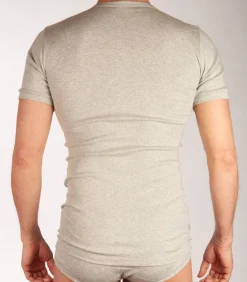 Heren DULCIA t-shirt ronde hals basic cotton 1-1 rib grey