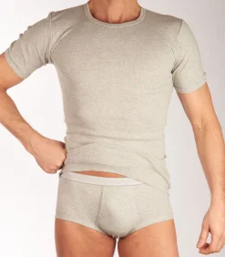 Heren DULCIA t-shirt ronde hals basic cotton 1-1 rib grey