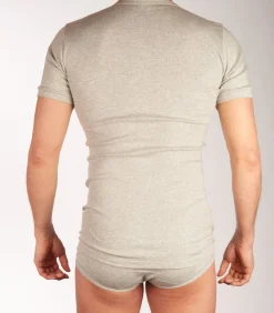 Heren DULCIA t-shirt ronde hals basic cotton 1-1 rib grey