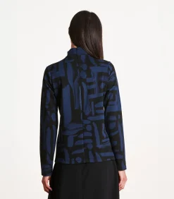 Hot T-shirt zwart en blauw in jacquard met print en lange mouwen DAMES T-Shirts & Tops