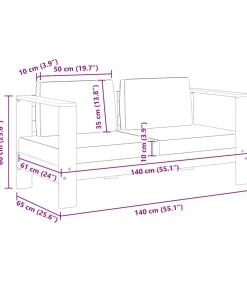 vidaXL Tuinbank met kussens 140 cm massief acaciahout grijs