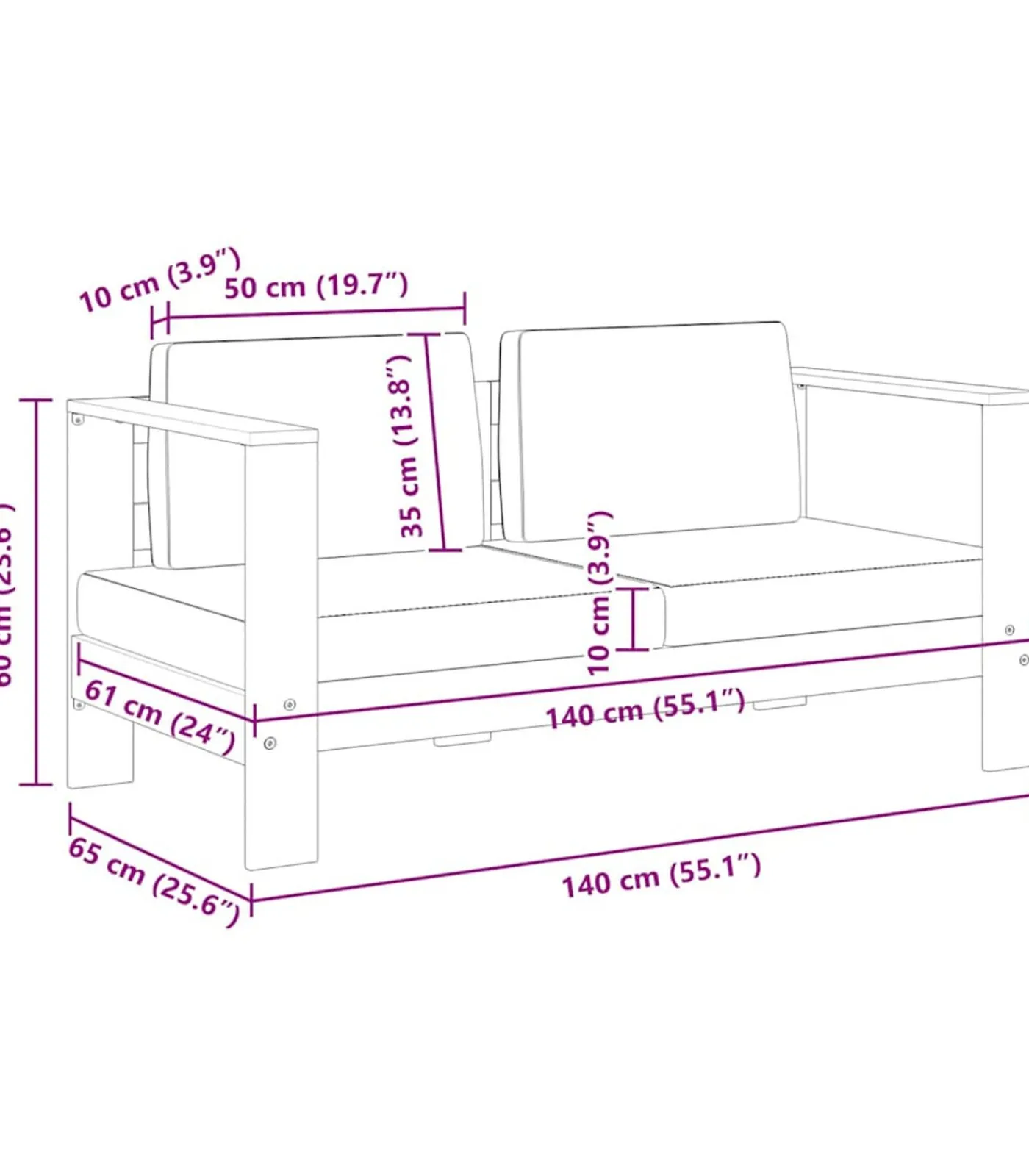 vidaXL Tuinbank met kussens 140 cm massief acaciahout grijs